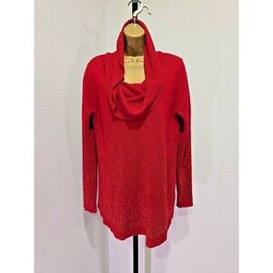 Red Metallic Fleck Cowl Sweater Womens Sz Petite L Party Office Career Business